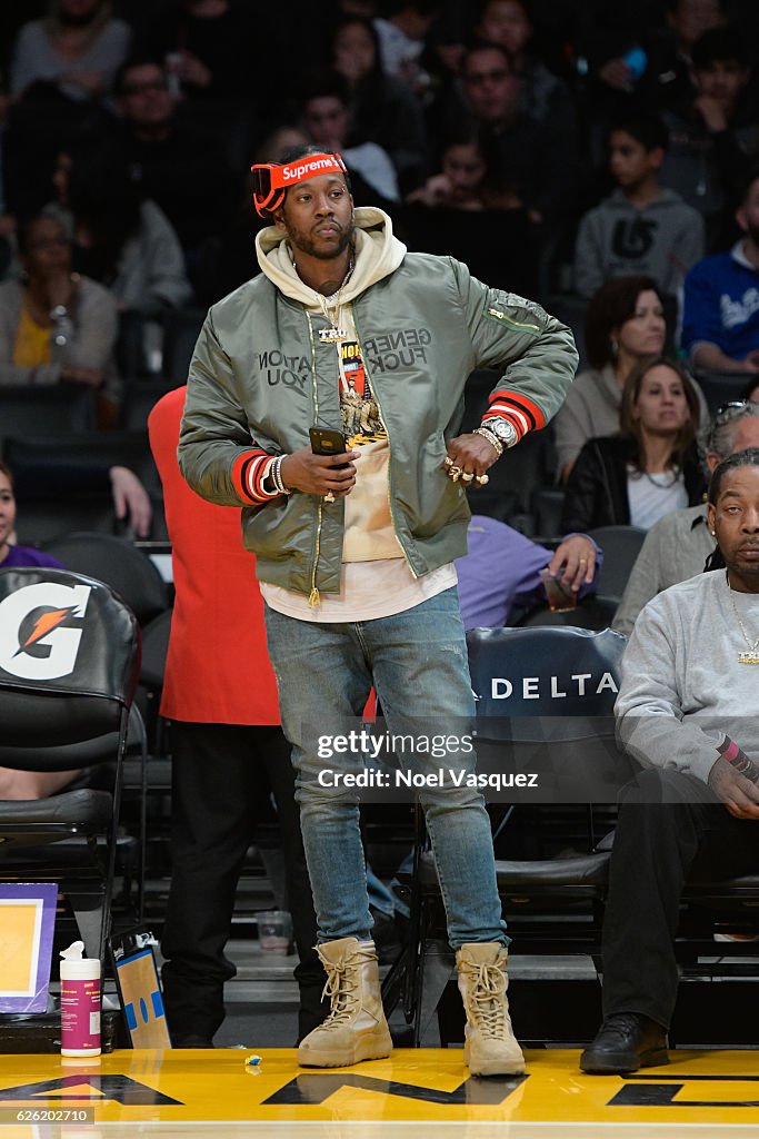 Celebrities At The Los Angeles Lakers Game