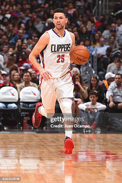 Austin Rivers of the LA Clippers handles the ball against the Portland Trail Blazers on November 09, 2016 at STAPLES Center in Los Angeles,...