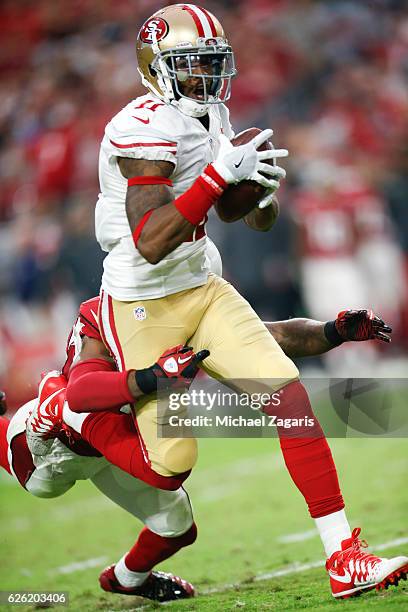 Quinton Patton of the San Francisco 49ers runs after making a reception during the game against the Arizona Cardinals at the University of Phoenix...