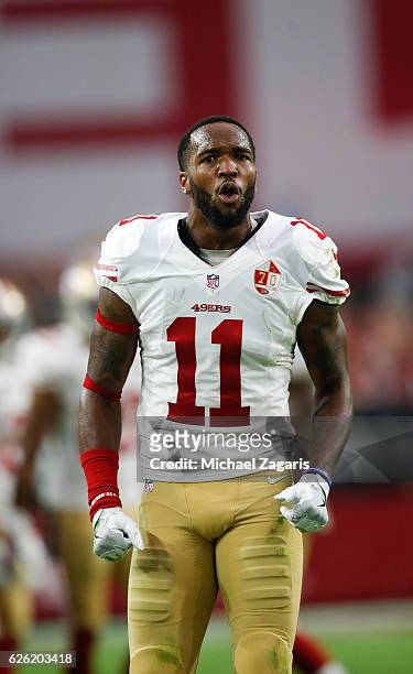 Quinton Patton of the San Francisco 49ers stands on the field during the game against the Arizona Cardinals at the University of Phoenix Stadium on...