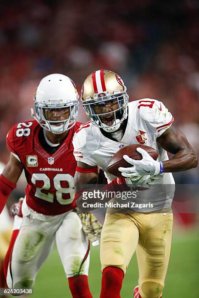 Quinton Patton of the San Francisco 49ers runs after making a reception during the game against the Arizona Cardinals at the University of Phoenix...