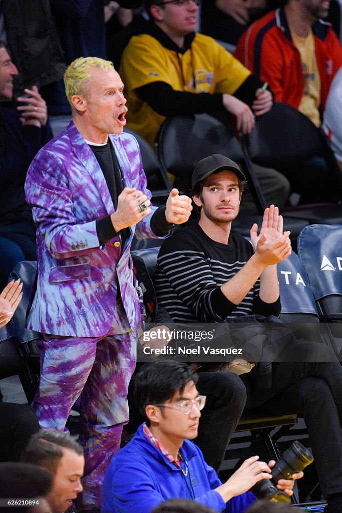 Celebrities At The Los Angeles Lakers Game