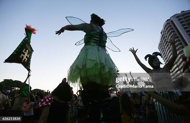 Dancers perform during the 2016 Honk! Rio Festival, a celebration of brass bands, on November 27, 2016 in Rio de Janeiro, Brazil. The four-day...