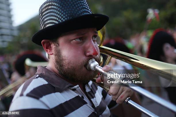 Musician performs during the 2016 Honk! Rio Festival, a celebration of brass bands, on November 27, 2016 in Rio de Janeiro, Brazil. The four-day...