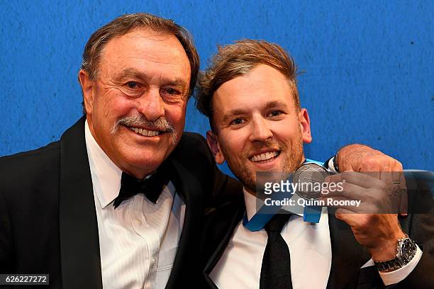 John Newcombe poses with Dylan Alcott after he won the Newcombe Medal at the 2016 Newcombe Medal at Crown Palladium on November 28, 2016 in...