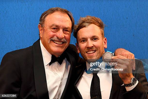 John Newcombe poses with Dylan Alcott after he won the Newcombe Medal at the 2016 Newcombe Medal at Crown Palladium on November 28, 2016 in...