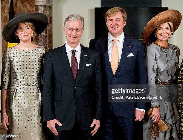 King Philippe and Queen Mathilde of Belgium and King Willem-Alexander and Queen Maxima of The Netherlands attend the signing of the treaty Boundary...