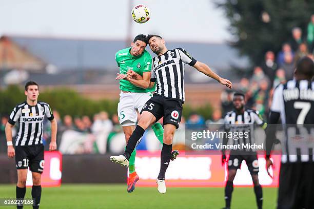 Vincent Pajot of Saint-Etienne and Thomas Mangani of Angers during the French Ligue 1 match between Angers and Saint Etienne on November 27, 2016 in...