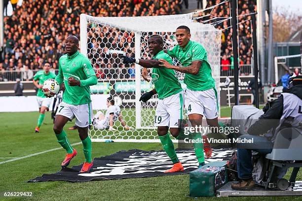 Florentin Pogba of Saint-Etienne jubilates with teammates after scoring the 1-1 draw during the French Ligue 1 match between Angers and Saint Etienne...