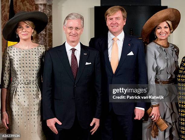 King Philippe and Queen Mathilde of Belgium and King Willem-Alexander and Queen Maxima of The Netherlands attend the signing of the treaty Boundary...