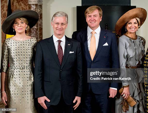 King Philippe and Queen Mathilde of Belgium and King Willem-Alexander and Queen Maxima of The Netherlands attend the signing of the treaty Boundary...