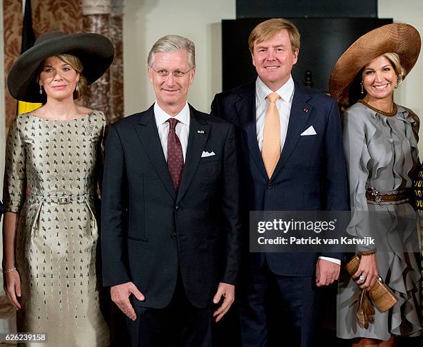 King Philippe and Queen Mathilde of Belgium and King Willem-Alexander and Queen Maxima of The Netherlands attend the signing of the treaty Boundary...