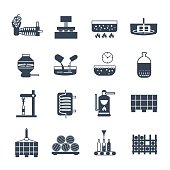 set of black icons manufacture of wine production process