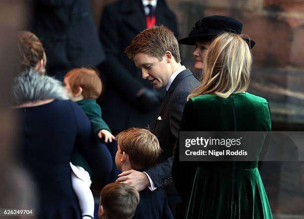 New Duke of Westminster Hugh Grosvenor arrives for the memorial service for his father, The Duke of Westminster at Chester Cathedral on November 28,...