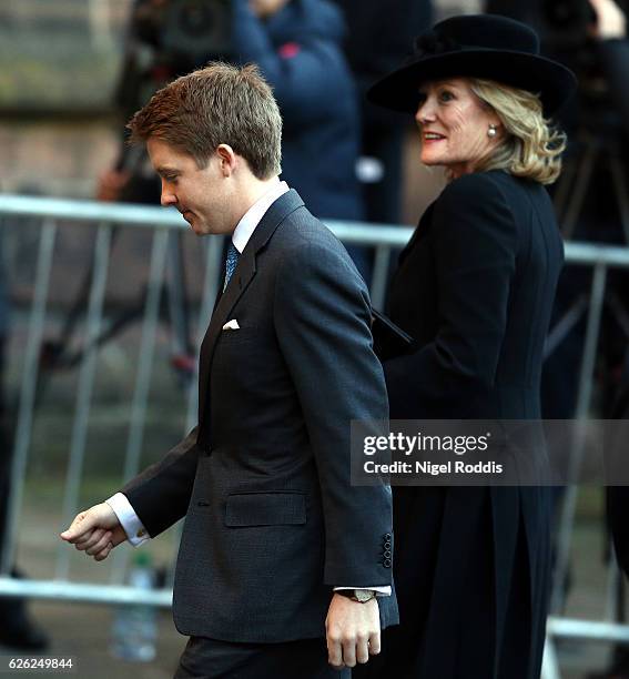 New Duke of Westminster Hugh Grosvenor arrives for the memorial service for his father, The Duke of Westminster at Chester Cathedral on November 28,...