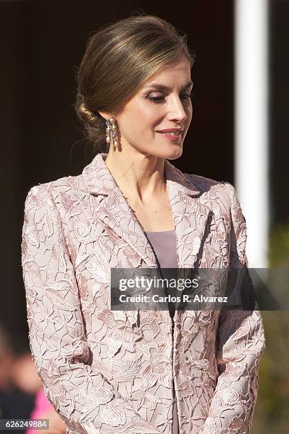 Queen Letizia of Spain attends Joan Miro: 'Materiality and Metamorphosis' exhibition at the Serralves Foundation during her official visit to...