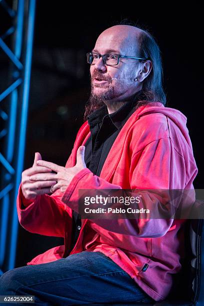 Actor and director Santiago Segura speaks on stage to present ON BANK at Principe Pio theatre on November 28, 2016 in Madrid, Spain.