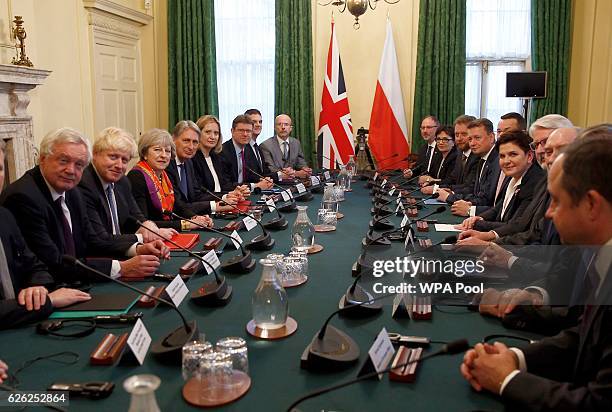 British Prime Minister Theresa May and David Davies Secretary of State for Exiting the European Union, Foreign Secretary Boris Johnson, May,...