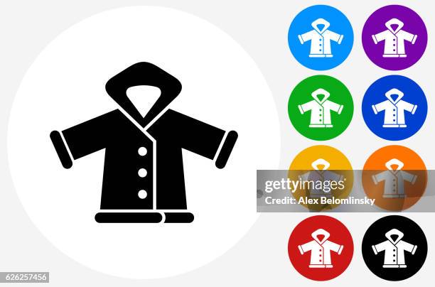 ilustraciones, imágenes clip art, dibujos animados e iconos de stock de icono de chaqueta de invierno en los botones de círculo de color plano - abrigo