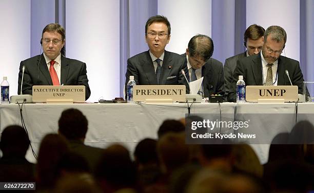 Japan - Japanese Environment Minister Nobuteru Ishihara serves as president of an international conference organized by the U.N. Environment Program...