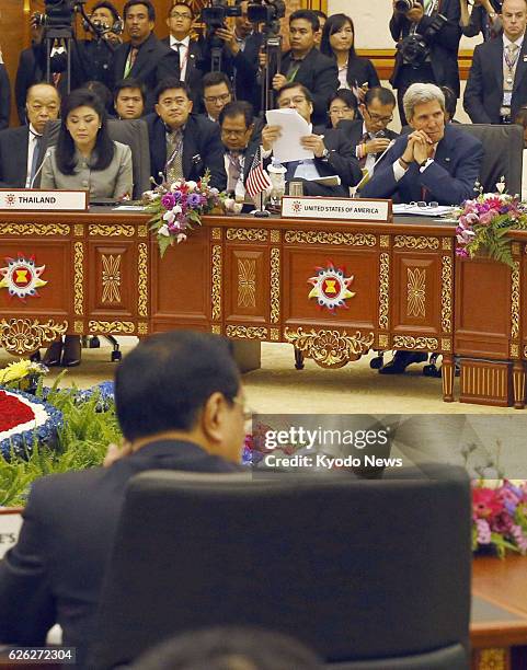 Brunei - U.S. Secretary of State John Kerry and Thailand's Prime Minister Yingluck Shinawatra attend an East Asia Summit in Bandar Seri Begawan,...