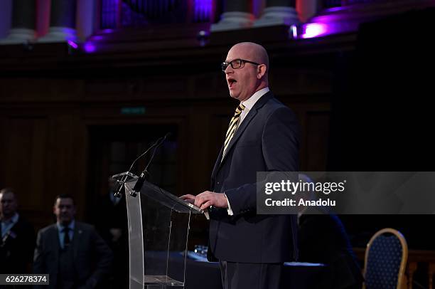 Paul Nuttall makes a speech after being named as the new leader of the U.K. Independence Party , on November 28, 2016 in London, England. The...