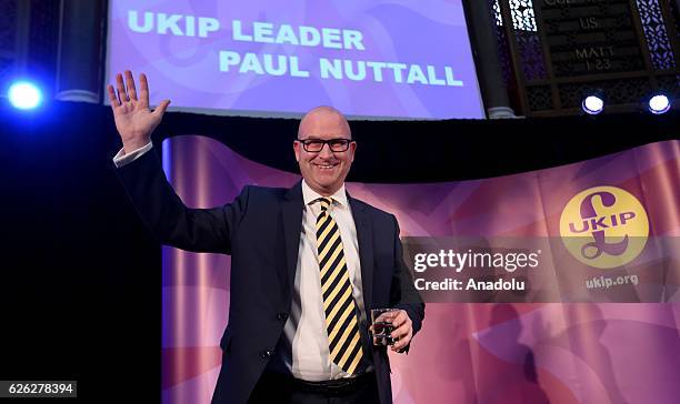 Paul Nuttall makes a speech after being named as the new leader of the U.K. Independence Party , on November 28, 2016 in London, England. The...