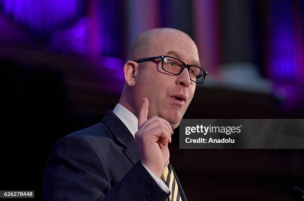 Paul Nuttall makes a speech after being named as the new leader of the U.K. Independence Party , on November 28, 2016 in London, England. The...