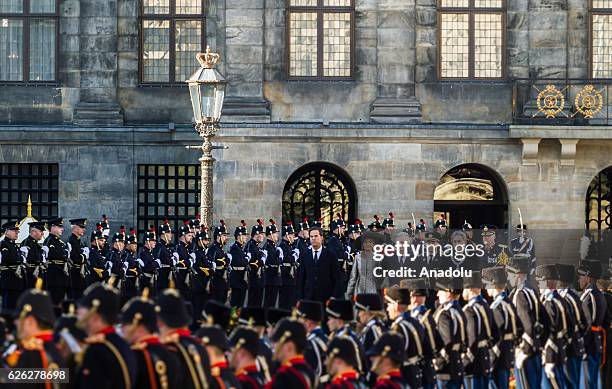 Dutch Prime Minister Mark Rutte Belgiums King Philippe , Queen Mathilde and Major of Amsterdam Eberhard van der Laan at The Royal Palace of Amsterdam...