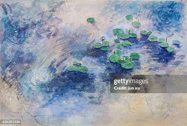 lotus, lotus leaf floating on the water painting - koi painting stock pictures, royalty-free photos & images