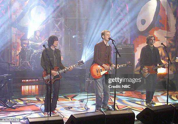 Episode 2553 -- Pictured: Brian Young , Jody Porter, Chris Collingwood, and Adam Schlesinger of musical guest Fountains of Wayne perform on September...