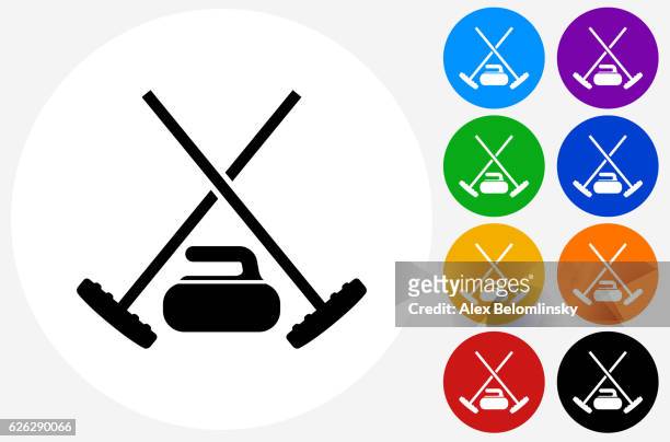 bildbanksillustrationer, clip art samt tecknat material och ikoner med curling gear icon on flat color circle buttons - curling