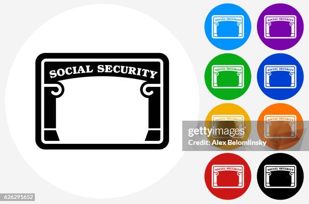 social security icon on flat color circle buttons - social security card stock illustrations