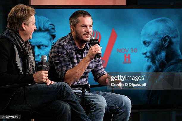 Linus Roache and Travis Fimmel attend the Build Series to discuss "Vikings" at AOL HQ on November 28, 2016 in New York City.