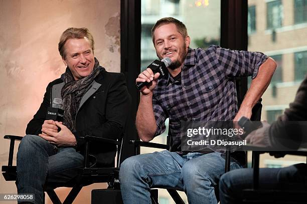 Linus Roache and Travis Fimmel attend the Build Series to discuss "Vikings" at AOL HQ on November 28, 2016 in New York City.