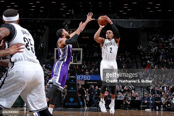 Randy Foye of the Brooklyn Nets shoots the ball against the Sacramento Kings on November 27, 2016 at Barclays Center in Brooklyn, NY. NOTE TO USER:...