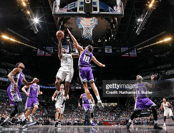 Sean Kilpatrick of the Brooklyn Nets drives to the basket during a game against the Sacramento Kings on November 27, 2016 at Barclays Center in...