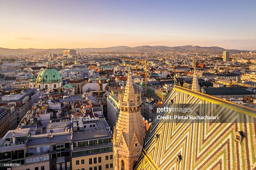 Vienna City View at Twilight from St Stephen's Cathedral
