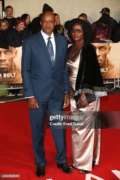 Wellesley Bolt and Jennifer Bolt attend the World Premiere of "I Am Bolt" at Odeon Leicester Square on November 28, 2016 in London, England.