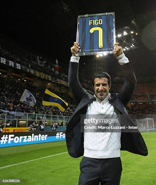 Luis Figo attends the Serie A match between FC Internazionale and ACF Fiorentina at Stadio Giuseppe Meazza on November 28, 2016 in Milan, Italy.