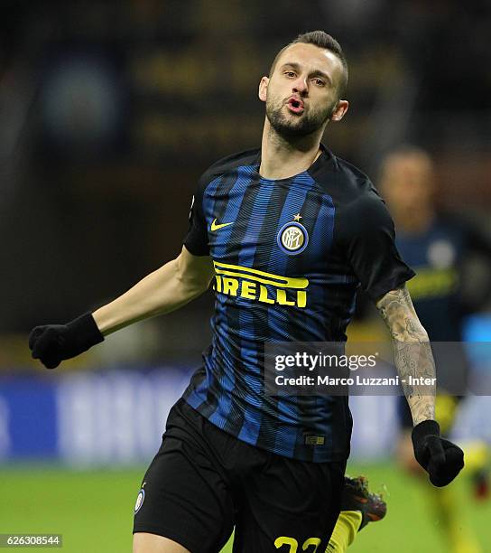 Marcelo Brozovic of FC Internazionale celebrates after scoring the opening goal during the Serie A match between FC Internazionale and ACF Fiorentina...