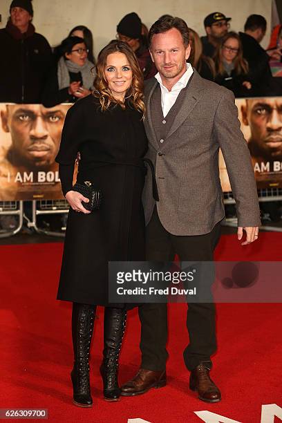Geri Horner and Christian Horner attend the World Premiere of "I Am Bolt" at Odeon Leicester Square on November 28, 2016 in London, England.