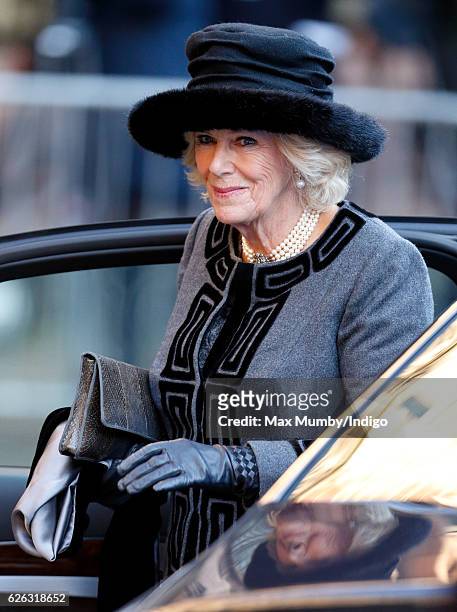 Camilla, Duchess of Cornwall attends a Memorial Service for Gerald Grosvenor, 6th Duke of Westminster at Chester Cathedral on November 28, 2016 in...