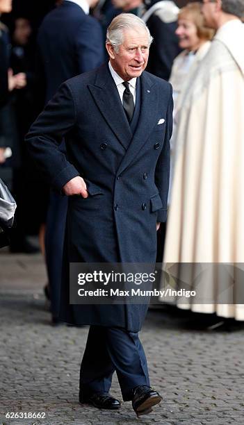 Prince Charles, Prince of Wales attends a Memorial Service for Gerald Grosvenor, 6th Duke of Westminster at Chester Cathedral on November 28, 2016 in...