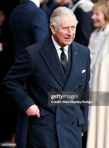 Prince Charles, Prince of Wales attends a Memorial Service for Gerald Grosvenor, 6th Duke of Westminster at Chester Cathedral on November 28, 2016 in...