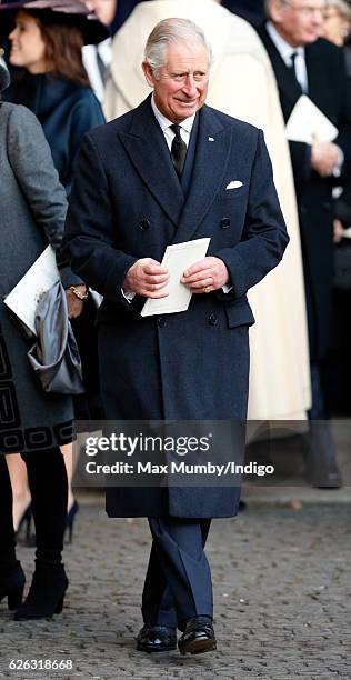 Prince Charles, Prince of Wales attends a Memorial Service for Gerald Grosvenor, 6th Duke of Westminster at Chester Cathedral on November 28, 2016 in...