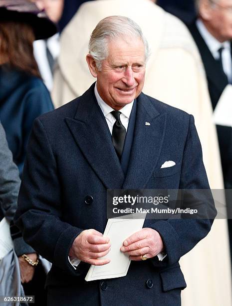 Prince Charles, Prince of Wales attends a Memorial Service for Gerald Grosvenor, 6th Duke of Westminster at Chester Cathedral on November 28, 2016 in...