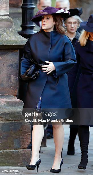 Princess Eugenie attends a Memorial Service for Gerald Grosvenor, 6th Duke of Westminster at Chester Cathedral on November 28, 2016 in Chester,...