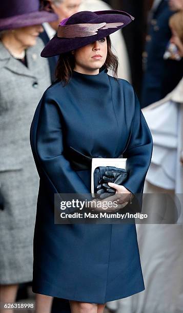 Princess Eugenie attends a Memorial Service for Gerald Grosvenor, 6th Duke of Westminster at Chester Cathedral on November 28, 2016 in Chester,...
