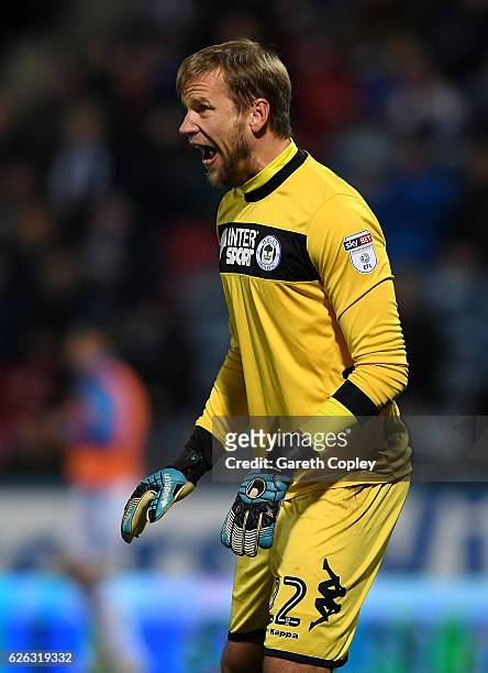 Jussi Jaaskelainen of Wigan during the Sky Bet Championship match between Huddersfield Town and Wigan Athletic at John Smith's Stadium on November...